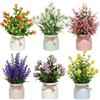 Sumsoctober Set di 6 fiori artificiali in vaso, mini piante finte in plastica con vasi rustici per mensola, tavolo, centrotavola, decorazione per interni, casa e ufficio, colorati (6 vasi-3)