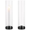 Romadedi Portacandele nero a stelo - 2 candelabri in metallo con cilindro in vetro per candele da tavolo, matrimonio, festa, compleanno, Natale, casa, tavolo da pranzo