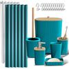 Clara Clark - Set di accessori da bagno, 20 pezzi, set di tende da doccia, scopino per WC, cestino della spazzatura e dispenser di sapone, colore verde foglia di tè.