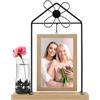 JTgugu Cornice portafoto in legno con vaso e supporto in metallo, 10 x 15 cm, personalizzabile, vintage, idea regalo per Natale, matrimonio, famiglia, colore giallo