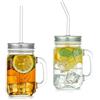 Glasseam Set Di 2 Barattoli Di Conservazione Vintage In Vetro Da 500 Ml Con Coperchio E Cannuccia Riutilizzabile - Tazze Di Vetro Con Manico Per Colazione, Avena, Snack