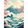 NEWENMO DIY Monte Fuji Diamond Painting Kit,Navi e Grandi Onde Pittura Diamante Adulti,5D Fiore di Ciliegio Diamant Art Kits,Ricamo a Punto Croce Artigianale,per Decorazione Della Casa 30x40cm