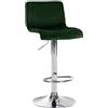 CLP Sgabello da Bar con Schienale Regolabile Hover, Poltroncina Imbottita con Rivestimento in Velluto, Sedia Girevole da Bancone in Metallo, Colore:Verde, Materiale Base:Metallo Effetto Cromato