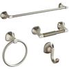 BGL Set di accessori per il bagno, in nichel spazzolato, regolabile, espandibile, 4 pezzi, set di accessori per il bagno, gancio per accappatoio, porta carta igienica, anello porta asciugamani