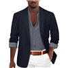 Duohropke Sakko - Giacca sportiva da uomo, con jeans, taglie grandi, blazer, moderna, per il tempo libero, per lo sport, da uomo, per il lavoro, leggera, estiva, in lino, Blu marino, 3XL