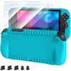 FYOUNG One-Piece Silicone Grip Cover for Nintendo Switch 2(2025) with Screen Protector - 3-in-1 Accessories Bundle - Shock-Absorption Soft Protective Case, 2 Tempered Glass Film, 8 Thumb Grips - Blue