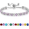 Sfoni Bracciale da tennis da donna, in argento Sterling 925, placcato con brillantini, con pietra portafortuna, in 12 colori, regolabile, per compleanno, Natale, regalo per donne e ragazze, 15.5 cm