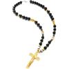 COOLSTEELANDBEYOND Collana Rosario con Croce Dorata per Uomo, Catena con Perline Nere e Ciondolo Gesù