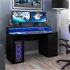 Forte Tezaur Scrivania da gaming con 1 anta e 1 cassetto, illuminazione RGB inclusa, materiale a base di legno, nero opaco, L x A x P: 140 x 91 x 65 cm