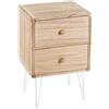 DRW Comodino con 2 cassetti in legno e metallo naturale