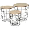 DRW Set di 3 tavolini in metallo e MDF in nero e naturale