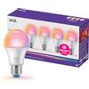 WiZ Lampadina Smart LED A60, a colori e bianco Regolabile, attacco E27, equivalente 60 W, 806 lumen, intensità regolabile, compatibile con Alexa, Google Assistant e Apple Home, conf. da 4