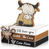 Yookeer 4 vassoi a più livelli con mucca delle Highland, mini decorazioni per libri, decorazioni da tavola, mucca delle Highland, libro in legno, rustico, fattoria, mucca, cartello da tavolo per casa, tavolo,