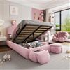 VICONELISE Letto Matrimoniale con Contenitore 140x200 con LED e 2 Sgabelli Contenitore, Struttura Letto Imbottito con Vano Portaoggetti e Testiera, Letto Una Piazza e Mezza con Spazio e Rete a Doghe(Rosa)