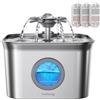 FEELNEEDY Fontana per Gatti 2,8 L, Fontana per Gatti in Acciaio Inossidabile con 3 Filtri, Ultra Silenzioso, Livello dell'Acqua Visibile, Lavabile in Lavastoviglie