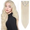 SEGO Pro Extension Capelli Veri Clip 20cm #60 Biondo Platino 8 Fasce Singole 100% Remy Human Hair Extension Naturali Lisci Invisibili (45g)