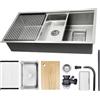 AIVANOTO 80 x 50 cm Lavello da cucina in acciaio inox 304, kit di drenaggio con sifone, griglia di drenaggio, tagliere, bacino piccolo, scarico sul lato destro, superficie antigraffio