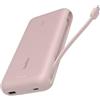 Belkin Caricabatteria portatile, power bank 20K PD 30 W con cavo integrato, ricarica rapida USB-C Power Delivery, caricabatteria portatile per iPhone 16 Series, iPad Pro, Galaxy S25 Series ecc, Rosa