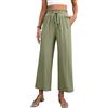 Kuukaas Pantaloni da donna in lino, vestibilità ampia, leggeri, estivi, con vita elasticizzata, pantaloni a gamba larga con tasche, Verde, L
