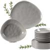 Ma Maison Servizio Piatti per 6 Persone Set 12 Pezzi Moderni di Design da Tavola -in Ceramica, 6 Piatti Piani Ø 30-6 Piatti Fondi Ø 23, Ristorante,Triangolari - Lavastoviglie (Nebbia di Carrara)
