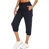 Wayleb Pantaloni Sportivi da Donna, Pantaloni Sportivi da Jogging a 3/4 Estivi, Casual, Pantaloni da Lounge con Coulisse e Tasche Laterali per Yoga, Corsa, Fitness, Blu Navy M