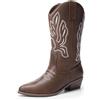 DREAM PAIRS Stivali da Cowboy Donna Stivali a Metà Polpaccio Da Donna Stivali da Cowgirl con Tacco Grosso Ricamati,Size 37,Marrone-Pu,DWUMMB2419