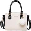 Mabecol Borsa Donna a Mano e Tracolla Elegante - Borsa a Spalla con Pompon, Piccola Borsa Shopper PU Moda per Ufficio, Università, Regalo (Bianco)