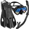IEEILULU Set da Snorkeling per Adulti, Set di Boccaglio con Maschera Subacquea, Snorkel Semi Asciutto e Pinne Regolabili, Set da Immersione per Adulti Snorkeling Avventura Subacquea (Black, S/M)