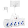 AONOKA Ciabatta Multipresa Elettrica 5 Posti,Presa Multipla Salvaspazio con Interruttori Indipendenti,5 Polivalenti Schuko 10/16A Adattatore Bipasso Bivalenti Italiana Spina 2P+T 16A,Cavo corto 0,1m,Bianco