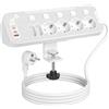 HoniHom Ciabatta Multipresa da Scrivania,Multipresa Schuko Protezione Sovratensione,Presa Multipla Salvaspazio 6 Presa,Presa da tavolo con USB C,Angolare Ciabatta Elettrica con Interruttore,Cavo 2 m,Bianco