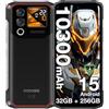 DOOGEE Blade10 MAX Rugged Smartphone Android 15, 1.54" Rear Display 6.56"HD 90Hz, 10300mAh 18W Telefono Indistruttibile, 32GB+256GB, 50MP NFC Triple Card Slot, Fingerprint Face Unlock, Nero