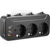 AONOKA Presa Schuko Multipla con Interruttore,Presa Multipla Salvaspazio,Ciabatta Multipresa con USB Ricarica Rapida PD20W,Multipresa 3 Posti Protezione Sovratensione,Tedesca Adattatore Tripla Parete,Nero