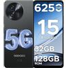 DOOGEE Note 59 5G Smartphone Android 15, 32GB+128GB/2TB TF Telefono, 6.75" HD+ 120Hz Cellulare, 6250mAh Batteria Cellulari, Octa-core Telefoni, 16MP+8MP/Widevine L1/NFC/Face ID/GPS/OTG, Nero