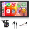 Hodozzy 【8 Nucleo 4+64G】Hodozzy Carplay Android Autoradio 2 Din con GPS 7 Pollici IPS Schermo, Stereo Auto Bluetooth con Android Auto/DSP/WiFi/RDS/FM/USB+Telecamera Retromarcia