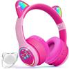 I love e iFecco iFecco Cuffie Bluetooth Bambini con Microfono,Wireless con Borsa,Luci LED Cat Ear Cuffie per iPad/Tablet/Smartphone/Scuola