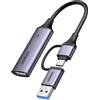 UGREEN Scheda di Acquisizione Video HDMI 4K 30Hz su USB A USB C 3.0 2K 30Hz 1080P per Streaming Registrazione di Giochi Compatibile con Quest 3 Switch 2 PS5 PS4