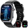 HIDAMELSmart Watch ECG/HRV/IMC, Batteria da 70 Giorni, 2.04"Amoled Chiamate Bluetooth Orologio Salute con Monitoraggio Pressione Sanguigna/Temperatura Corporea/Orologio Fitness per Android & iOS