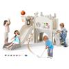 MINENICE Scivolo per bambini per esterni e interni, Scivolo Elk beige grigio 6 in 1 con altalena da basket, scivolo separato, spazio di archiviazione, scaletta di arrampicata e telescopio da gioco