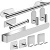 Ruhetfam Set portasciugamani da bagno/cucina, installazione senza fori, set di accessori per la parete del bagno, 9 pezzi, colore: argento