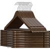 SONGMICS Grucce Legno, 20 Pezzi, Appendiabiti con Scanalature su Spalle, Barra Portapantaloni Antiscivolo e Gancio Girevole a 360°, per Completi Camicie Cappotti, Noce Scuro e Argento CRW02V20