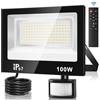 URTBST 100W Faretto LED da Esterno con Sensore di Movimento,4 Modalità 10 Luminosità Faretti LED Esterno con Telecomando,10000LM,7000K Bianco Freddo IP67 impermeabile Faro LED Esterno per Terrazza
