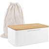 anshuke Contenitore per il pane,con coperchio in bambù [funzione 2 in 1], può essere utilizzato come tagliere, in acciaio al carbonio,Viene fornito con un sacchetto per il pane (bianco, 33,2 x 19 x 13 cm)