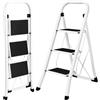 AMHANCIBLE Scaletta 3 Gradini, Scala Pieghevole con Pedali Antiscivolo, Corrimano, Blocco di Sicurezza, Scala Domestica Leggera per Casa Giardino Cucina, Portata 150 kg, Bianco EBSL03WT