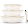 FOHERE Padelle Antiaderenti con Manico Removibile, Set 4 Padelle Ceramica 20/24/28 CM, Induzione Per Tutti I Piani Cottura, Lavabile in Lavastoviglie e Forno, Alluminio, Beige