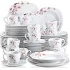 VEWEET ANNIE Servizio di Piatti in Porcellana 60 Pezzi per 12 Persone con Piattini e Tazzine 175 ml, Piatti Piani Quadrati, Piatti Fondi e Piatti da Dessert, Servizio Combinati con Motivo Fiori Rosa
