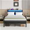 BORPHOM Telaio del letto con stazione di ricarica,illuminazione a LED,letto matrimoniale per ospiti,letto matrimoniale in metallo,140 x 200 cm, struttura in metallo,letto per ragazzi con rete a