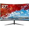 CRUA Monitor Gaming Curvo 27 Pollici 2K QHD 2560x1440, 75Hz con HDMI & DP, Schermo PC Eye Care, Montaggio VESA, Perfetto per Lavoro e Intrattenimento