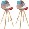 WOLTU Sgabelli da Bar Sedia Cucina con Schienale Tessuto di Lino Gambe Legno Patchwork 2 Pezzi