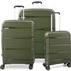RONCATO R-LITE set valigie Grande Medio e Cabina, espansibile, con sistema di chiusura TSA - verde militare