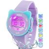 Ayybboo Orologio Bambino con 7 Luci Colorate,Orologio Digitale per Bambini Impermeabile 3ATM per Ragazze e Ragazzi 4 a 12 Anni Regalo (Viola)